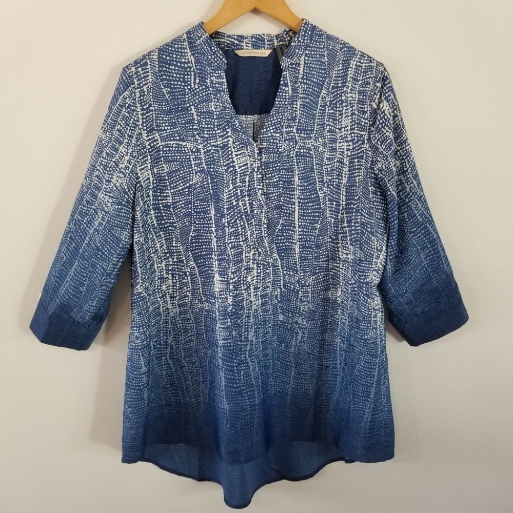Soft Surroundings Mock Blue Pattern High Low Blouse L